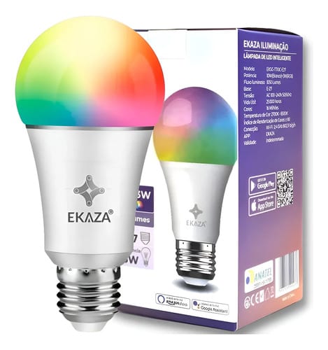 Ekaza Ekhm-T609 lâmpada inteligente RGB A60 Wi-Fi, Alexa e Google