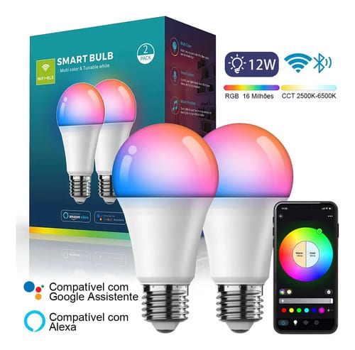 Briturn kit com 2 lâmpadas smart 12 W RGB, Alexa, Google e Siri
